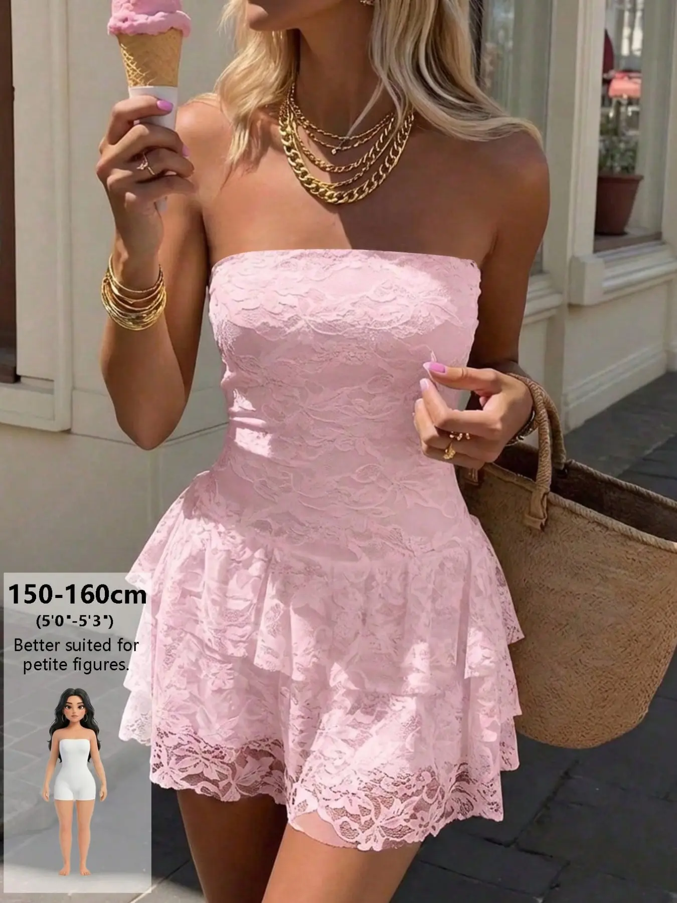 Summer Women's Solid Color Lace Bodycon Mini Dress, Cute Strapless Mini Dress with Shorts, Perfect for Spring, Travel, Tea Time, Friends' Gatherings