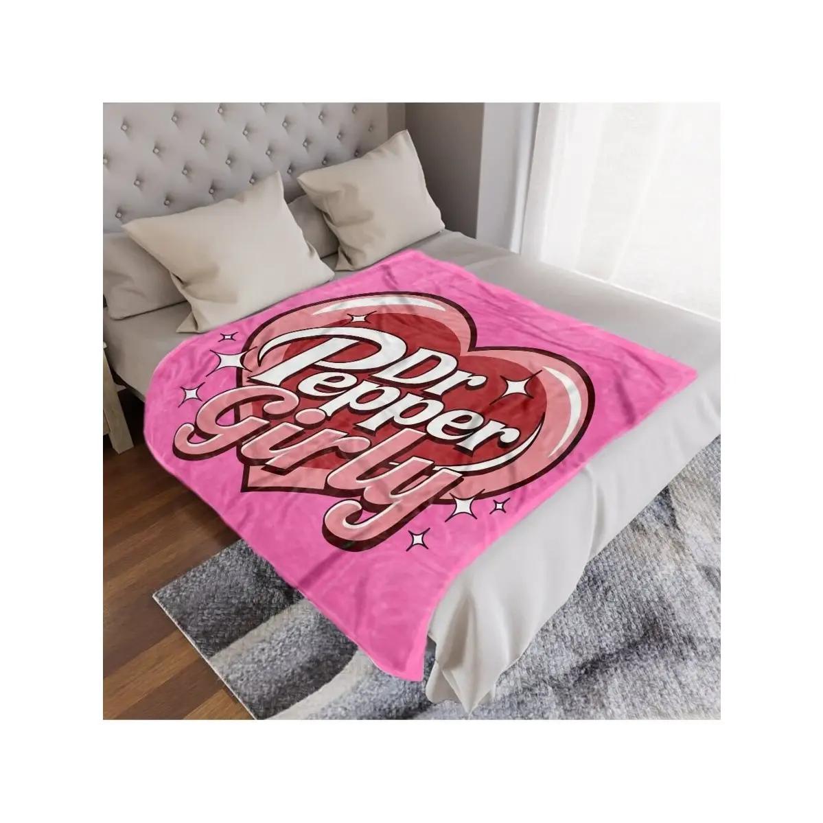 Dr. Pepper Soft Flannel Throw Blanket Cozy soft fluffy blanket lightweight blanket slogan print reversible fluffy decorative giftable heartfelt gift