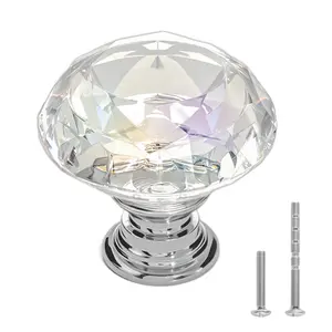 VEVOR Transparent Diamond Doorknobs, 12-Pack 1.22in Acrylic-Zinc Alloy Knobs, Simple Living Room Cabinet Drawer Pulls with Screws for Bathroom Closets