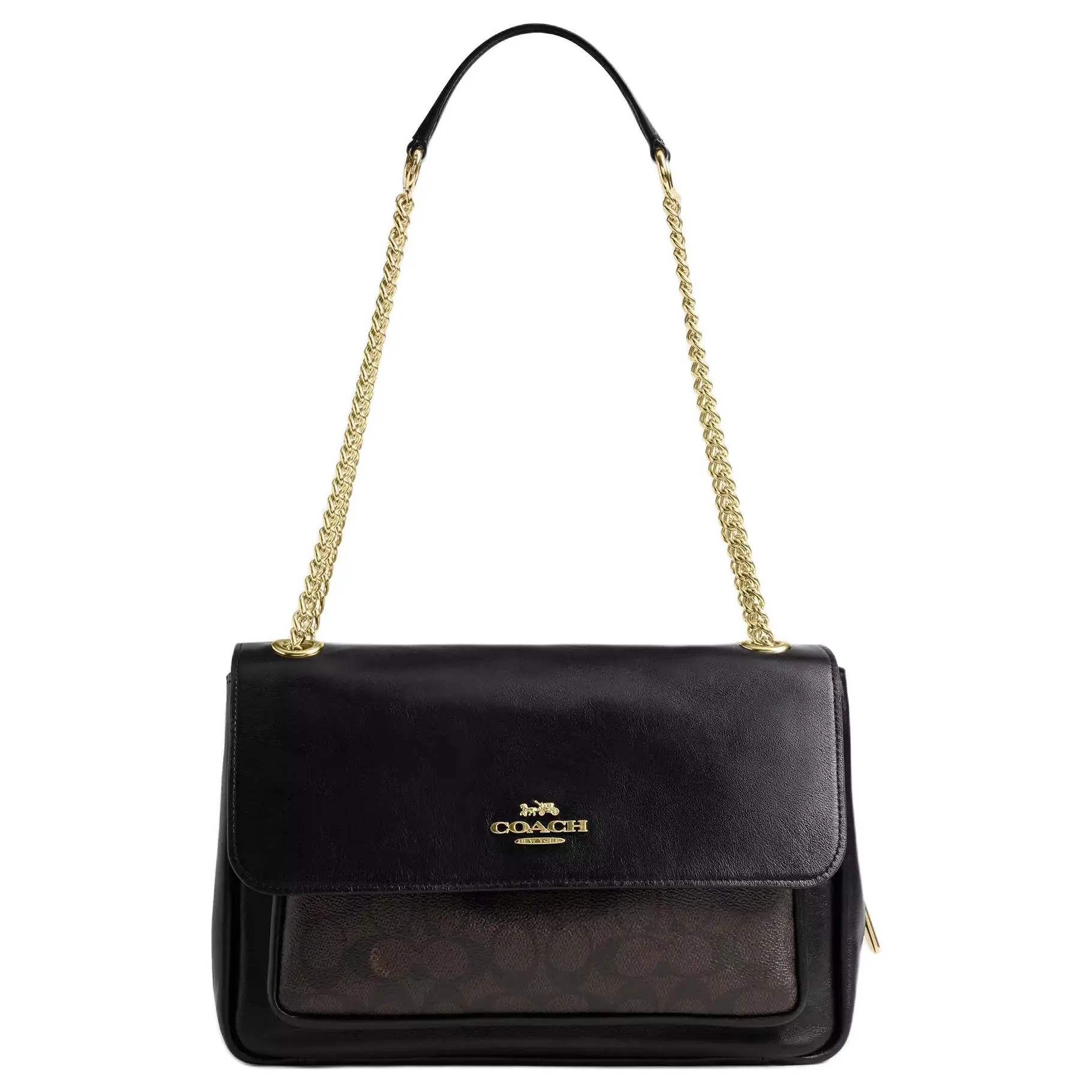 COACH Elodie 29 Crossbody Bag for Women – Signature Canvas and Smooth Shiny Leather, Golden Hardware, Walnut Color