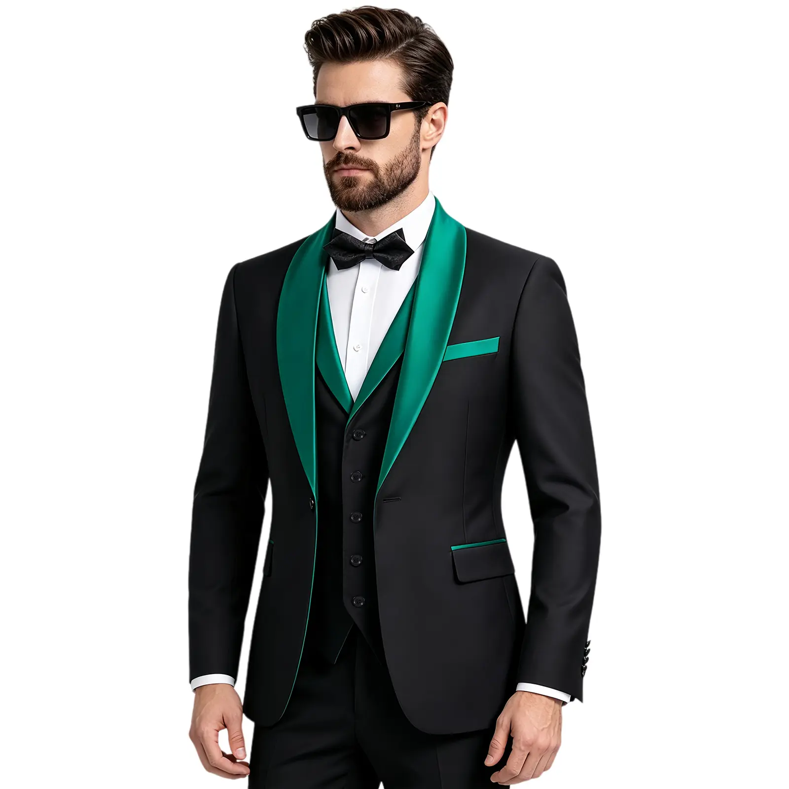 Men's 3-Piece Formal Tuxedo Suit - Long Sleeve Satin Shawl Lapel Blazer, Vest, Pants - Classic Matching Menswear Formal Wear for Grooms, Elegant, Colorblock