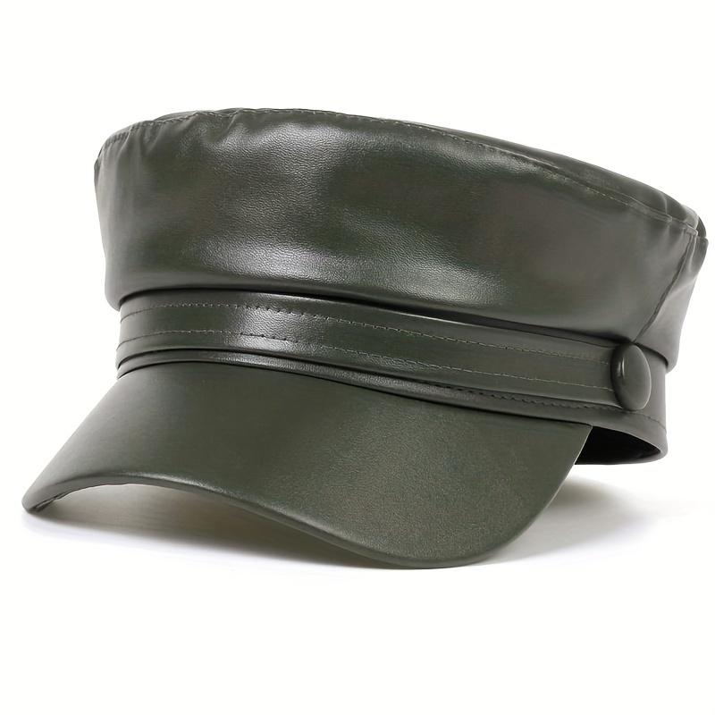 PU Leather Beret High Quality Adjustable Drawstring Stylish Flat Cap for Men Women