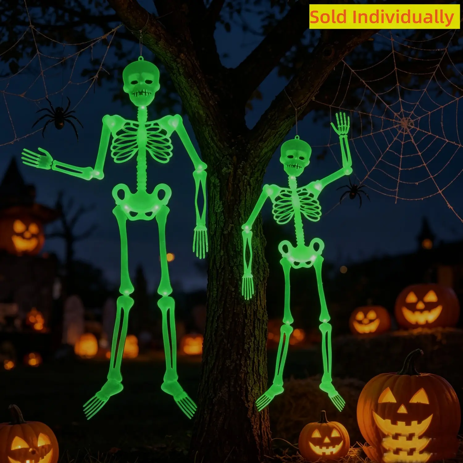 Halloween Posable 4 Ft Skeleton Luminous Glow-in-The-Dark Skeleton for Halloween Party Bar Wall Sticker Decorations Outdoor Yard Garden Hanging Ornaments Props(Available Sizes: 4Ft, 3Ft,11.8in)