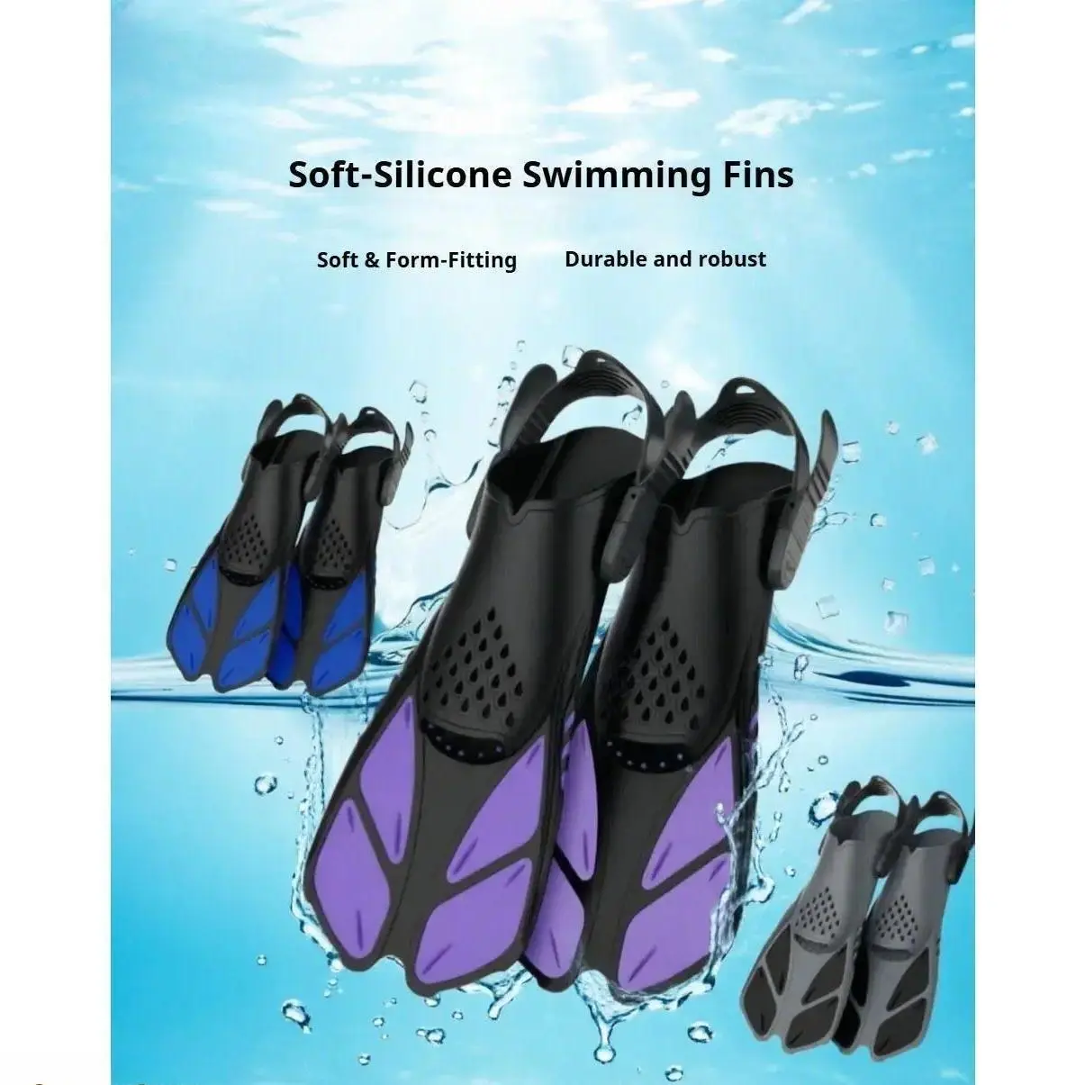 Unisex Adjustable Soft Silicone Swim Fins - Silicone Material Gear with Flexible Fit, Efficiency & Fatigue Reduction for Freestyle Lap Swimming, Snorkeling, Freediving Training