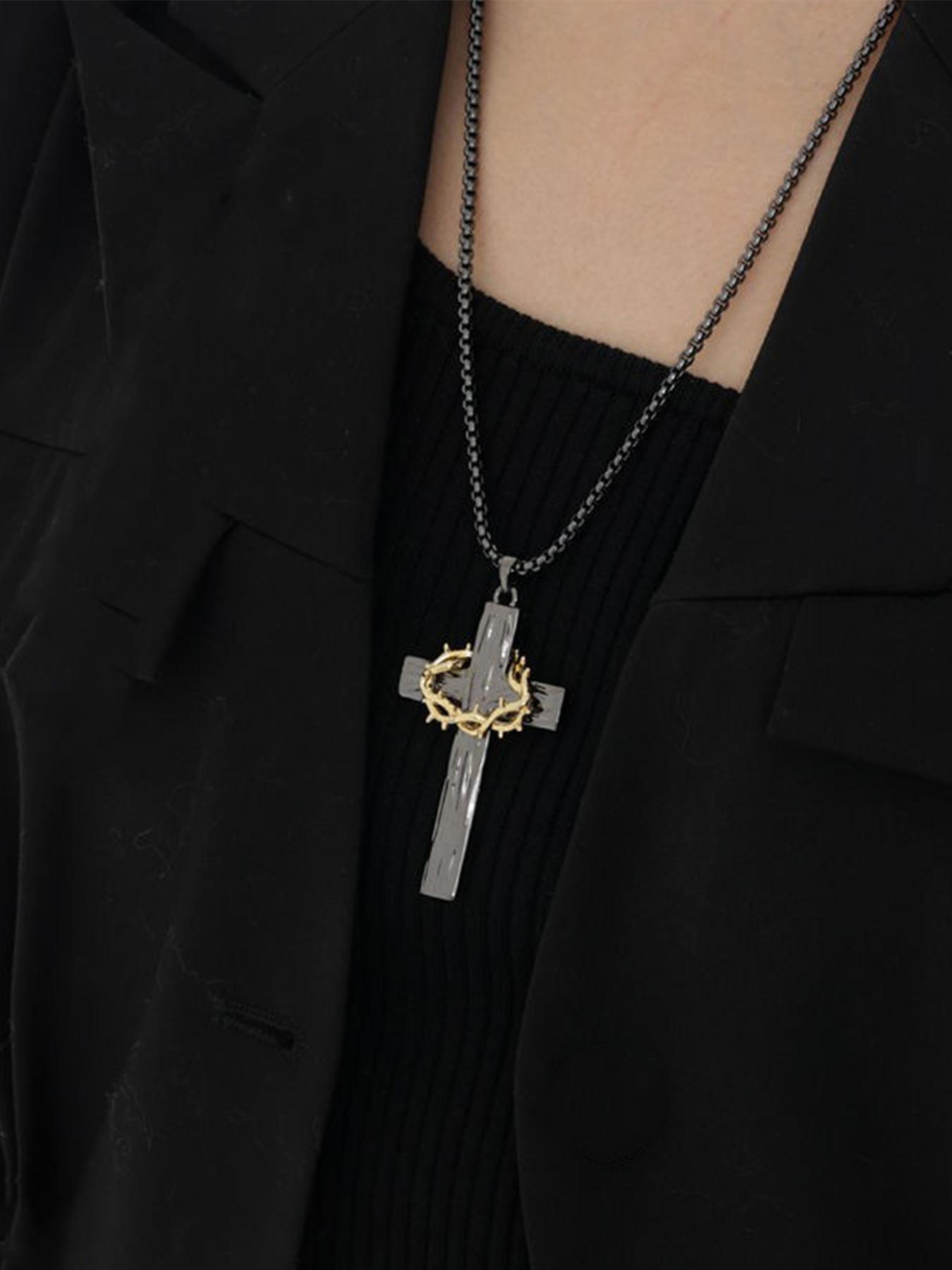 Men's Pendant Necklace, Cross Charm Necklace, Stainless Steel Jewelry for Party, Daily Clothing Decor, Trendy All-match & Exquisite Casual Trendy Jewelry for Birthday Gift