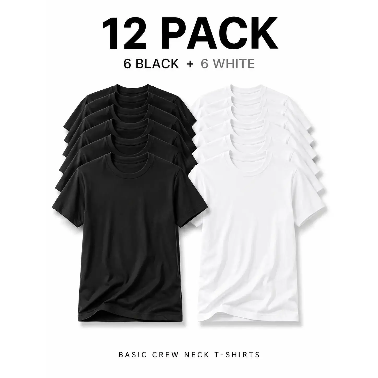 Men's Short-Sleeve T-Shirts 12-Pack Unisex Soft Cotton Crew Neck Tops, Drop Shoulder Loose Fit Breathable Basic Tees for Athletic Daily Casual Outfits, 6 Black+6 White, S/M Sizes black summer oversized tshirts men clothes vacation outfit heavyweight Mensw