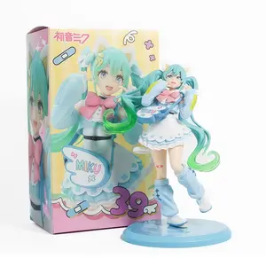 Hatsune Miku Cat Ear Figure 19cm, Gradient Twin Ponytail, Light Blue Base, Anime Desk Decor, Girl Collectible Gift, Secondary Dimensional Ornament