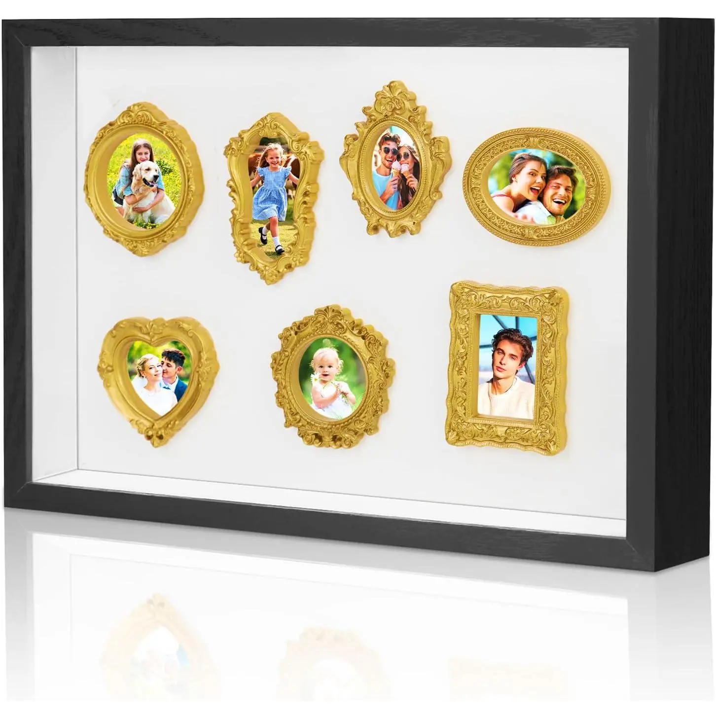DIY Mini Museum Silhouette Box A4 Size Black  Museum Shadow Box Picture Frame with 7 Mini  Frames, Memory Silhouette Frame Gifts for Women Mom  Fathers Day Anniversary Valentines