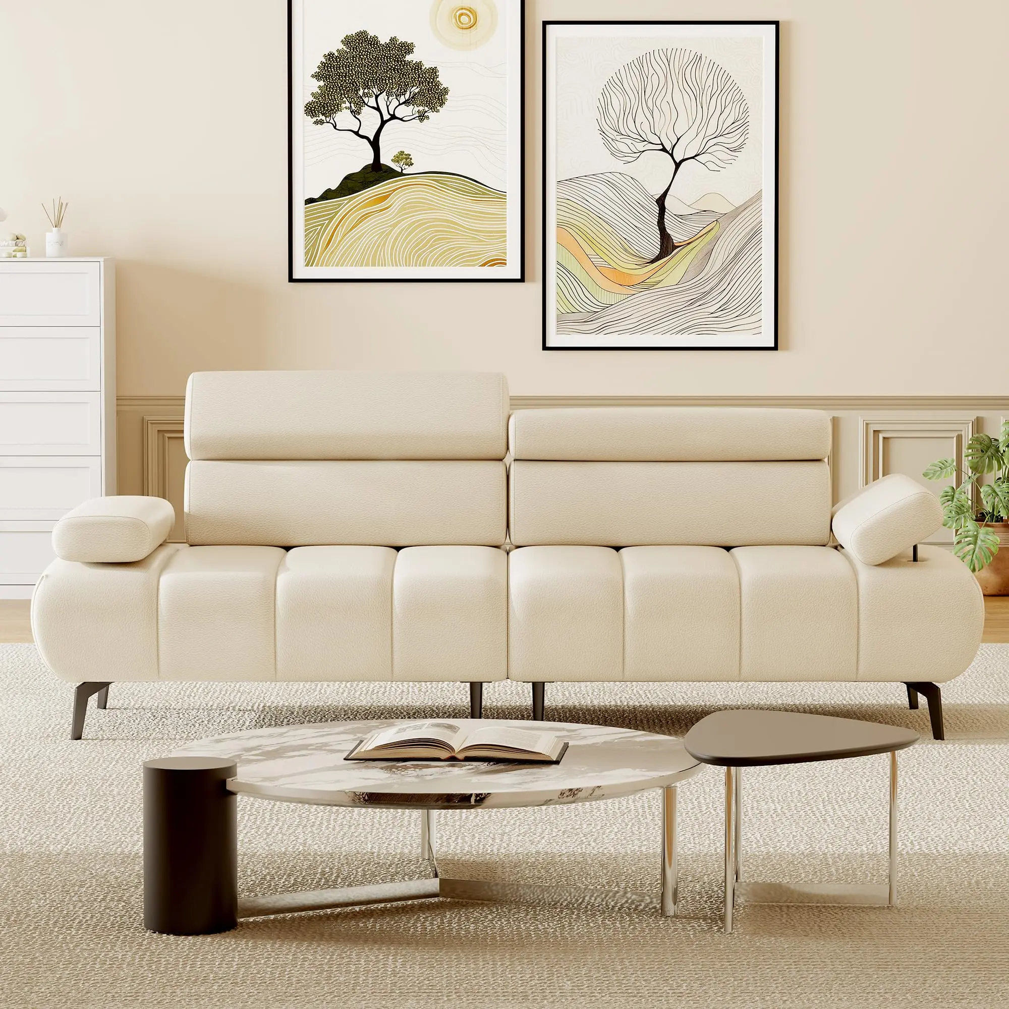 Convertible 3-Seater Sofa Bed - Modern PU Leather Futon Couch with Adjustable Backrest & Armrests, Removable Cushion Covers, Mark-Resistant, High Weight Capacity, Easy Assembly for Living Room or Bedroom