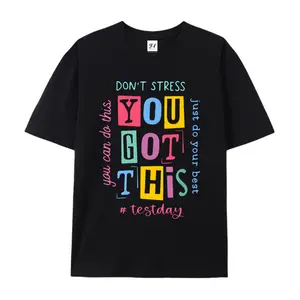 Don't Stress You Got This Test Day Colorful Block Letter Graphic T-Shirt Inspirational Teacher Student Motivational Casual Short Sleeve Tee for Exam Day Gift