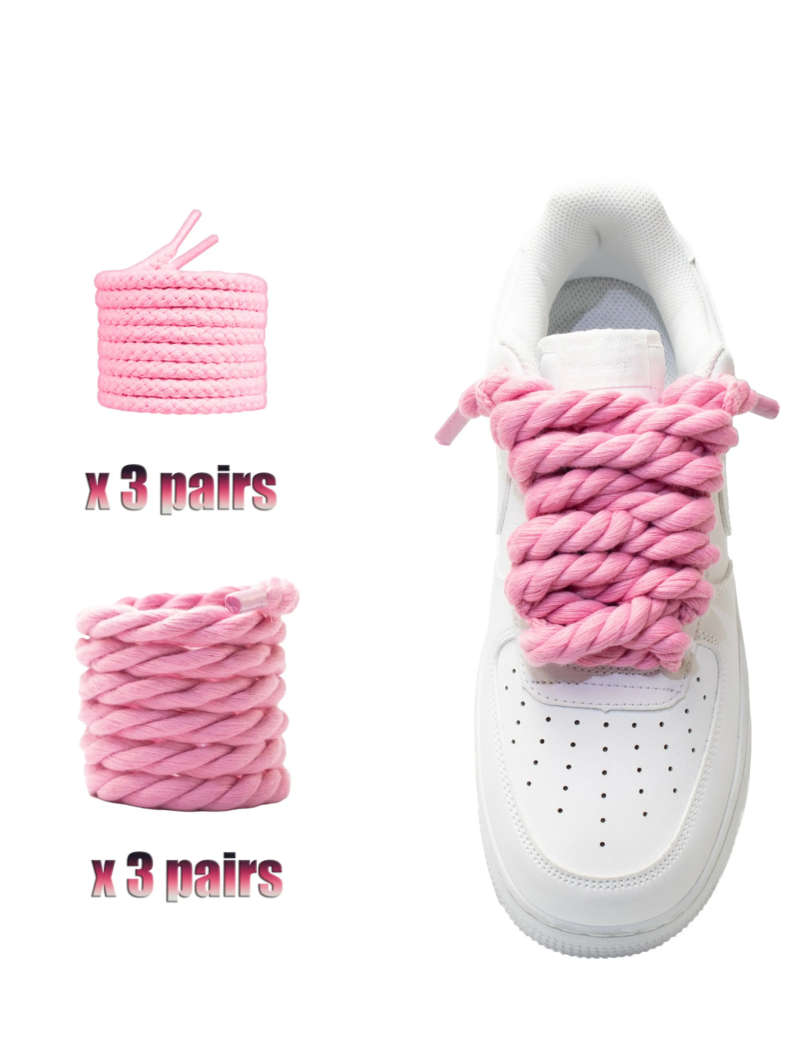 6 Pairs Handmade Cotton Laces, 8mm + 5mm Wide, Solid Color Shoe Laces, Laces for Sneakers, Replaceable Daily Use, 3 Sets, Ideal for All Seasons
