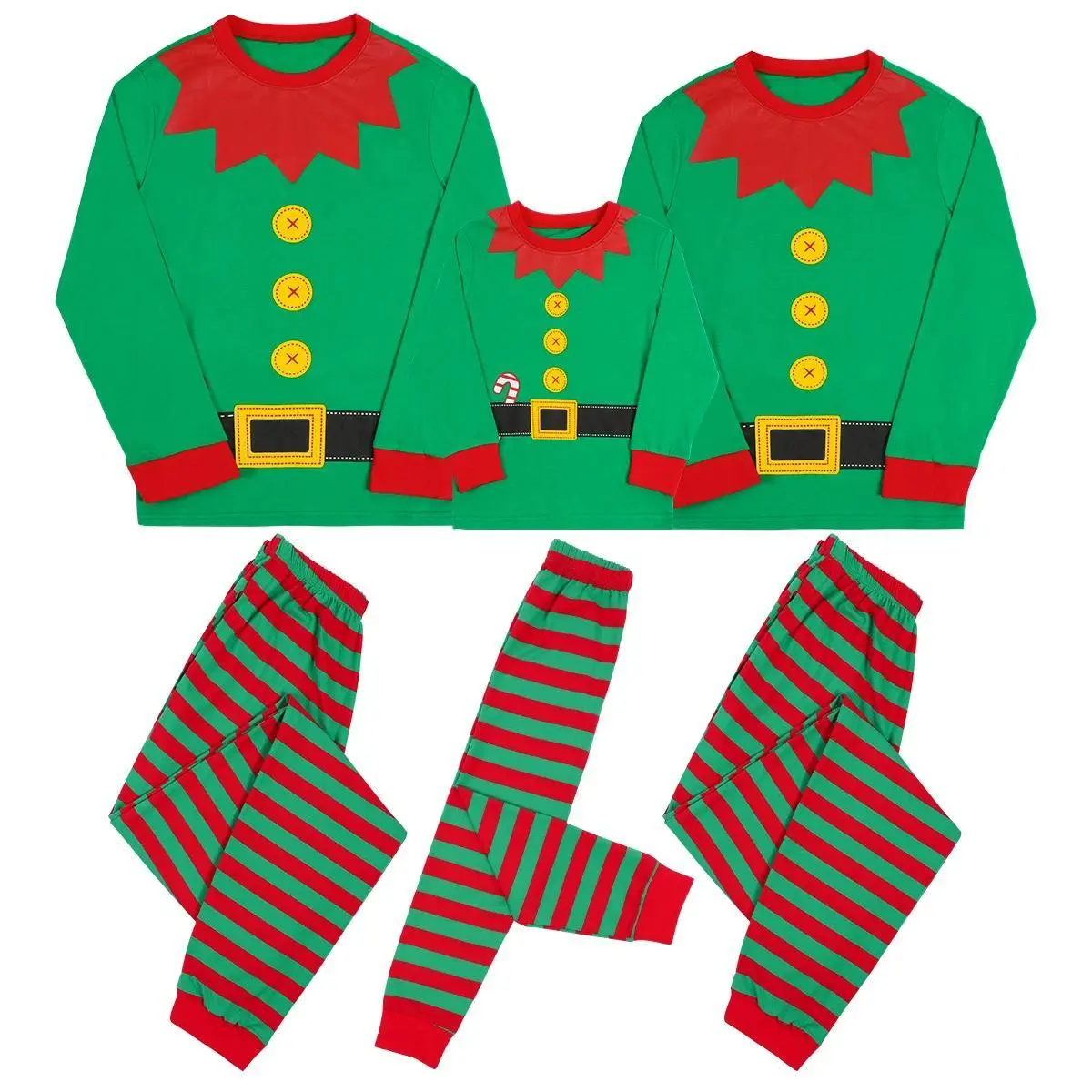 Christmas Clothes Family Set Adult Matching Xmas Sleepwear Kids Boys Green Elf  Pajamas Girl Mother Daddy Festival Party Sets