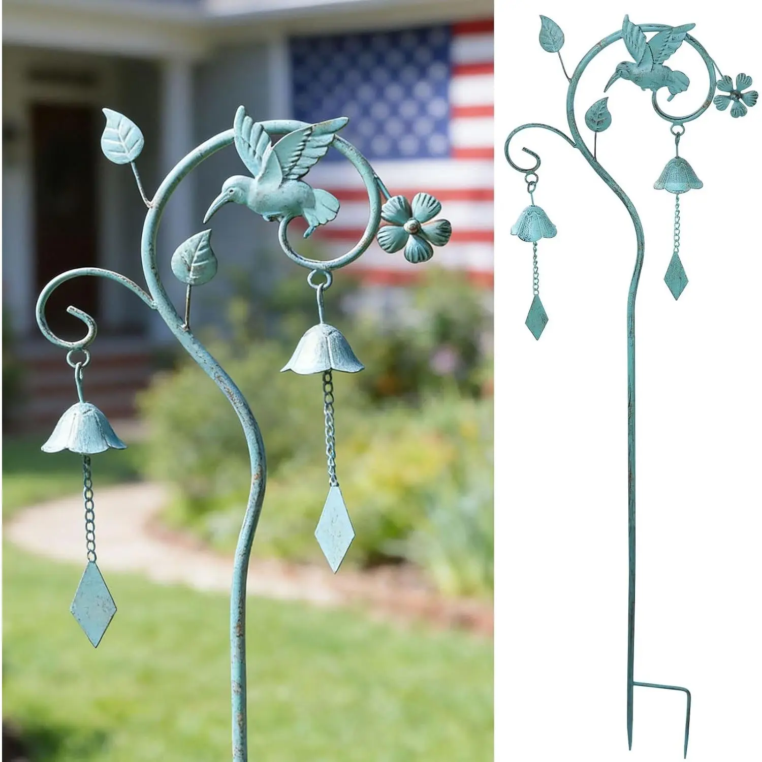 Hummingbird Garden Decor for Outside,Decorative Garden Stake with Bells | 46.8"H Garden Bells Outdoor Stake,Hummingbird Yard Decorations for Garden,Flower Beds, Patio.