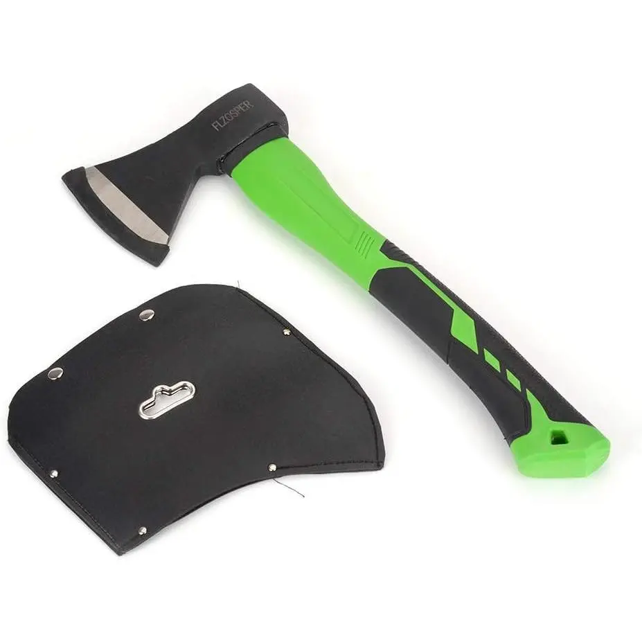 Chopping Axe,15" Camping Hatchet,Forged Wood Splitting Tool with Fiberglass Handle and Anti-Slip Grip with Anti-Slip Grip-Even Free Head Cover