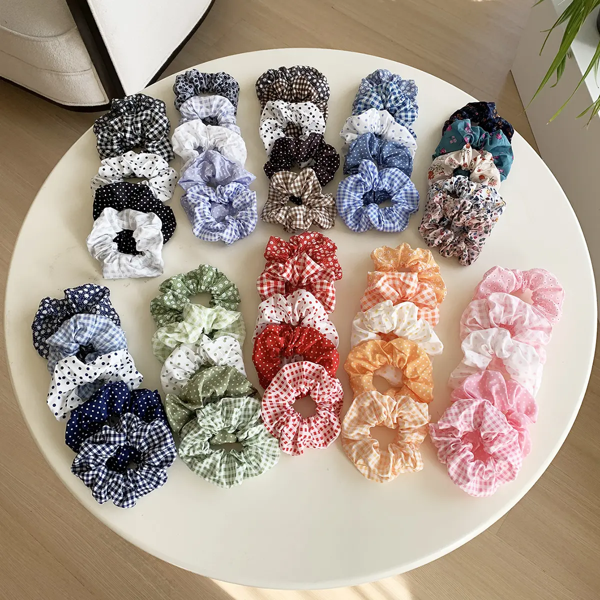 Women's Vintage Pastel Elastic Hair Accessories - Plaid, Polka Dot, Floral Hairbands, Cute Colorful Fabric Scrunchies, Elastic Band Hair Tools for Female Everyday Hairstyles, Accessories for Women