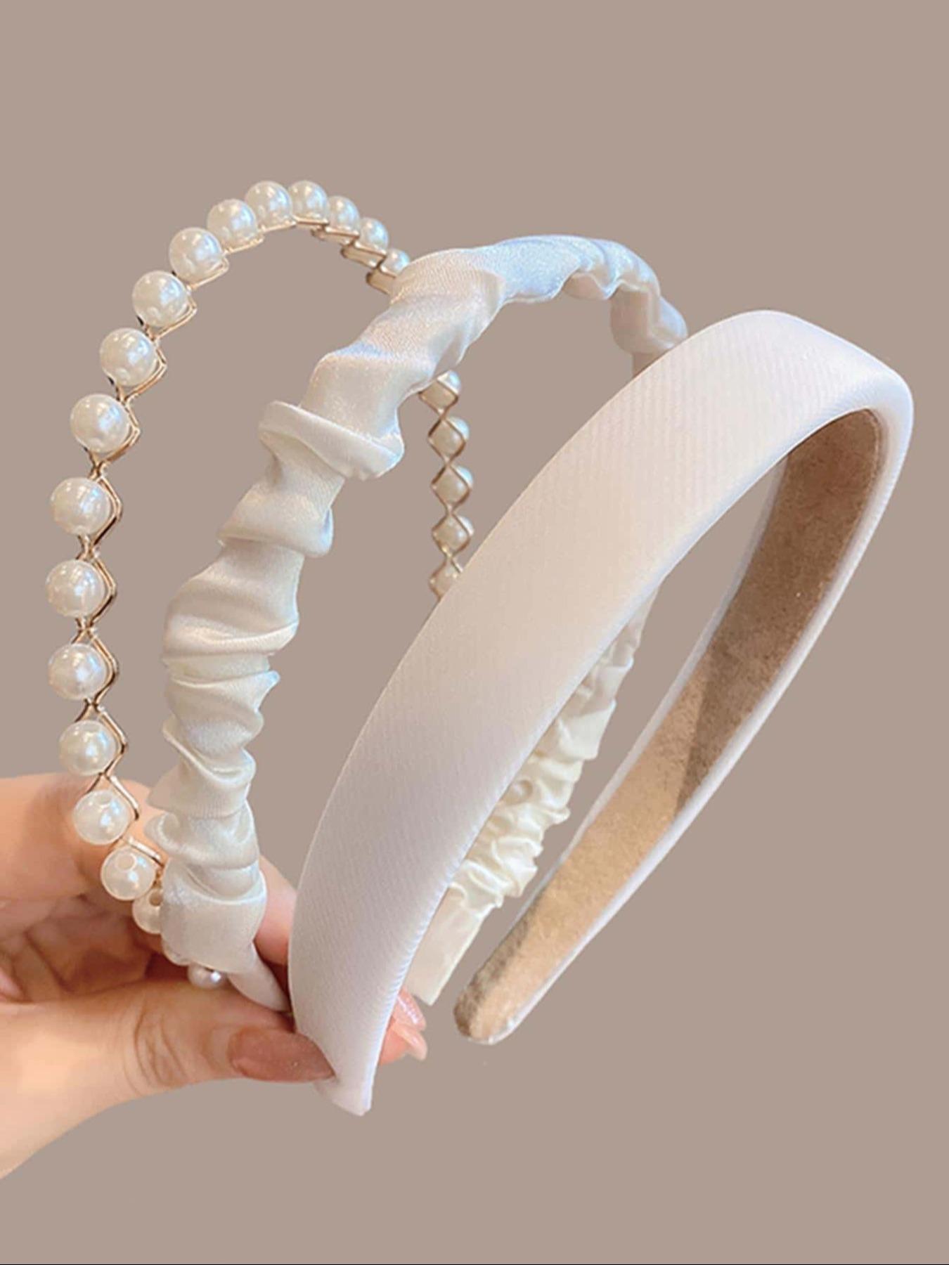 Gorgeous Faux Pearl Decorated Hair Hoop, Elegant Ruched Design Hair Hoop for Women & Girls, Casual Versatile Hair Accessories for Daily Wear Headband Set Gorgeous Faux Pearl Decorated Hair Hoop, Elegant Ruched Design Hair Hoop for Women & Girls, Casual Versatile Hair Accessories for Daily Wear Headband Set