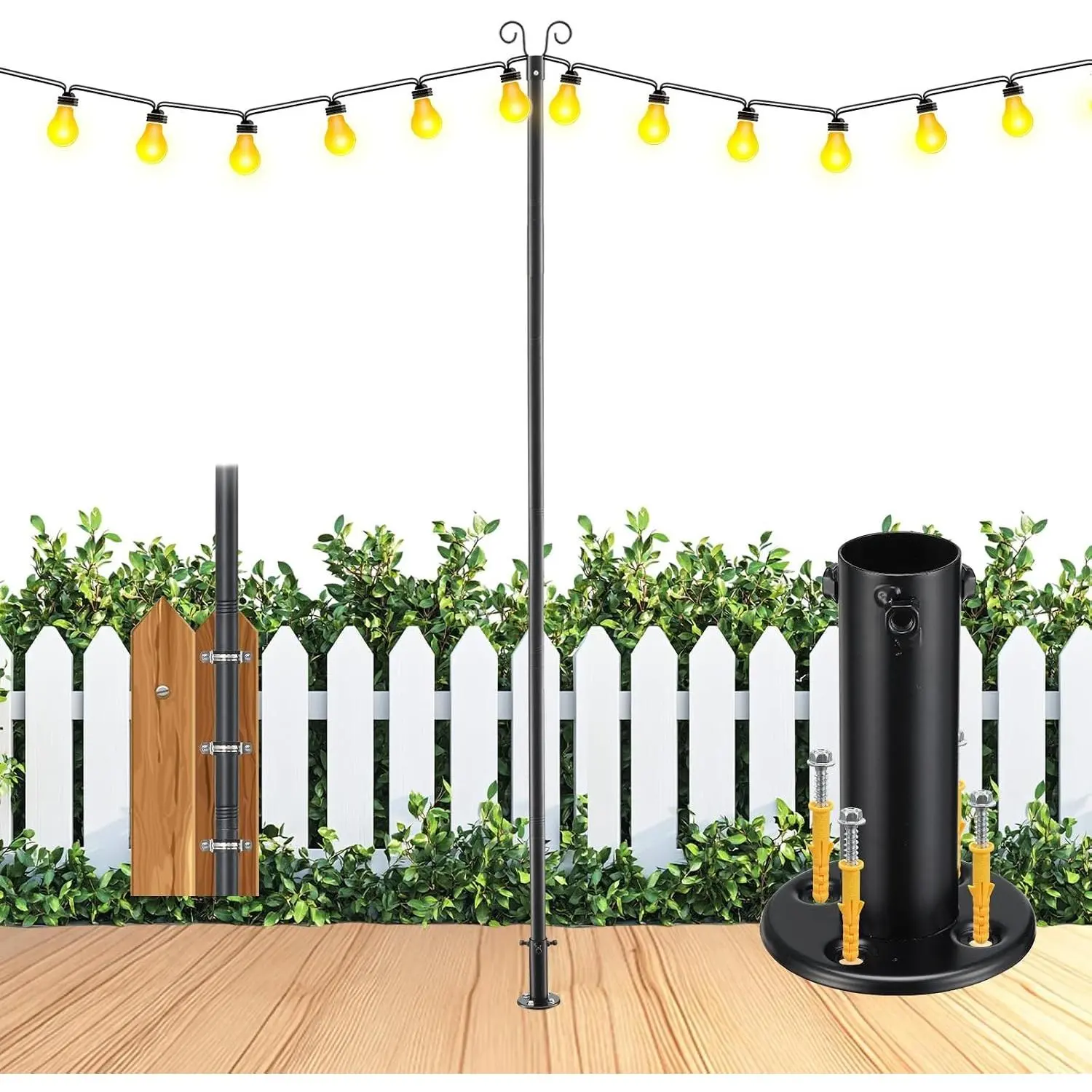 10 FT Heavy Duty String Light Poles (1 Pack) - Outdoor Waterproof Light Poles with Anchor Base and Mounting Bracket for Patio Deck Garden Backyard Wedding Party