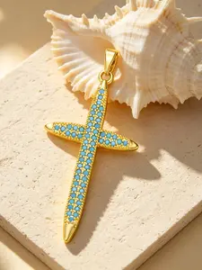 Copper Micro-Set Colorful Cubic Zirconia Jesus Cross Pendant, DIY Jewelry Making Kit, Handmade Craft Accessories, Full Coverage Design