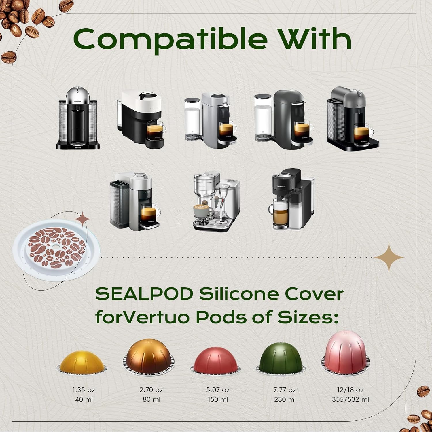 Reusable Lids For Vertuo, 4 count Food Grade Silicon For Nespresso Reusable Pods Vertuo, Refillable Vertuo Pod,Compatible with Nespresso Vertuoline Capsule (No Capsule)