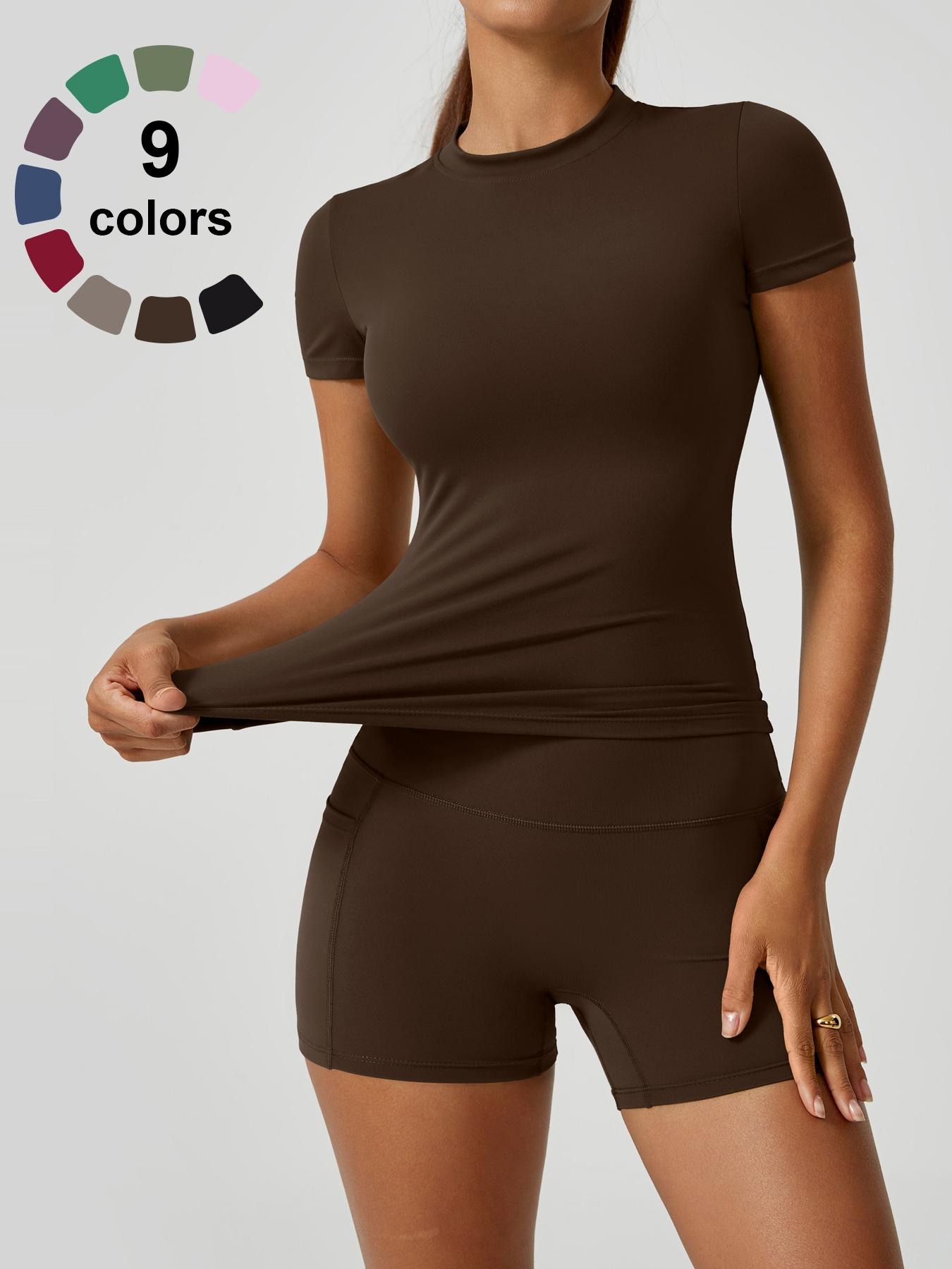 Women's Solid Tee & High Waist Shorts Sportswear Set, Casual Sporty Short Sleeve T-Shirt & Skinny Shorts, Ladies Summer Sportswear for Gym Workout Running, Breathable Activewear, Sporty Breathable Outfits