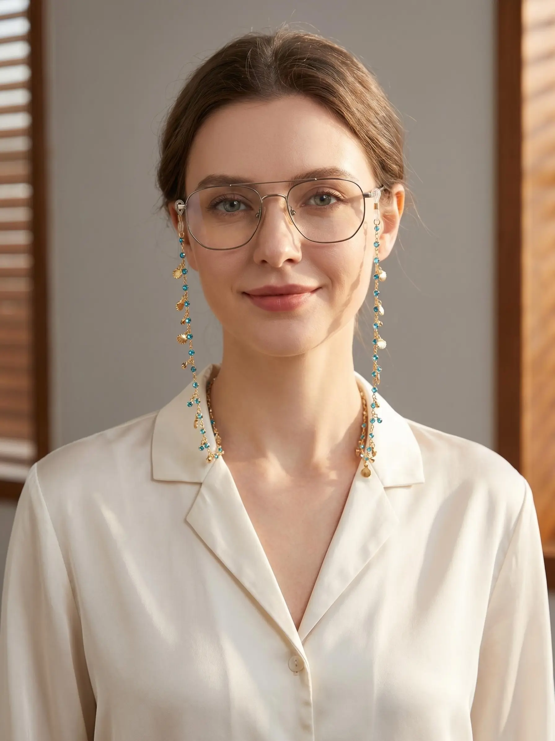 Posh Beach Feng Shui Shell Glasses Chain, Blue Ocean Style Sunglasses Strap, Non-Slip Travel Accessory, Vacation Vibes