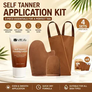 Complete Self-Tanning Kit for Women, Natural Self Tanner, Plant-Based Gentle Self-Tanner Lotion with 3-Piece Set, Non-Sticky Quick-Dry Fake Tan, Summer Beach Use