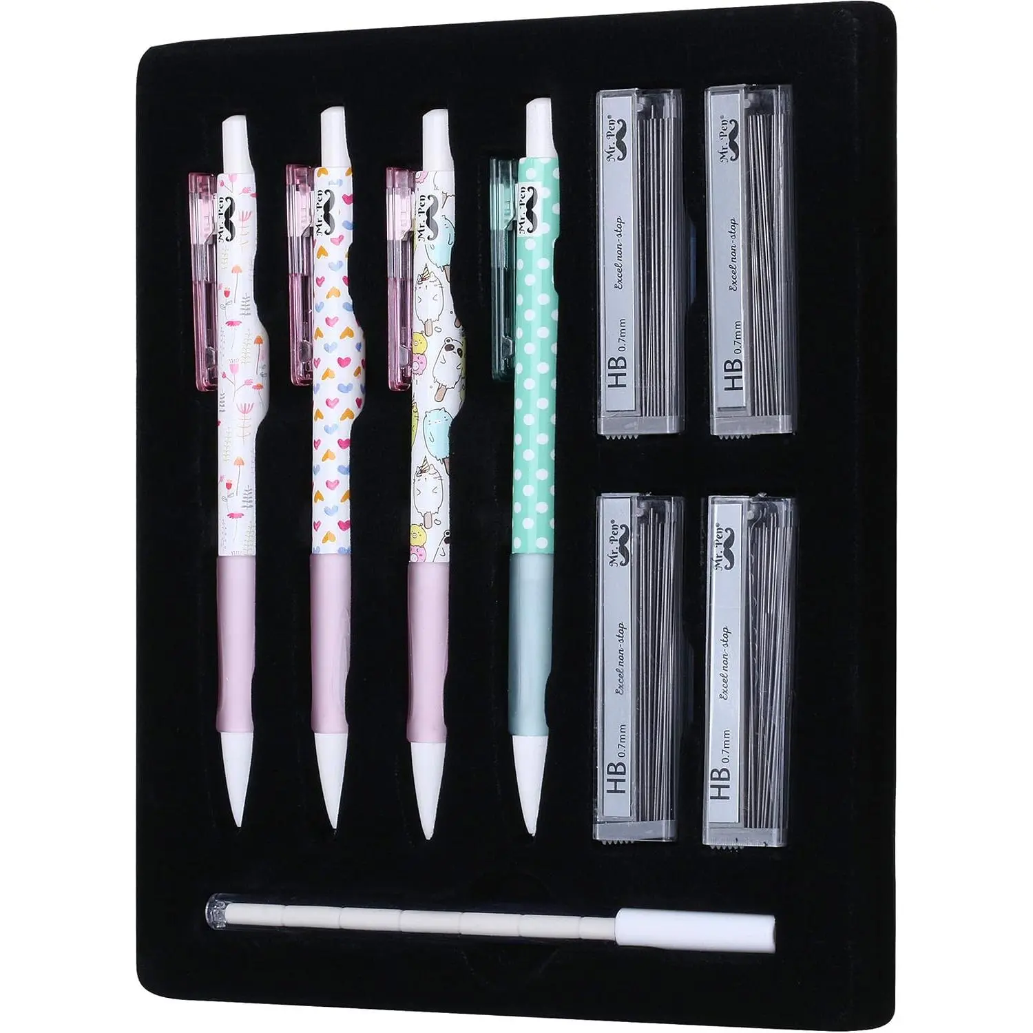 - Cute Mechanical cil Set with Lead Refills & Erasers, 4 Pack | 0.7mm, 4x Tubes HB Lead Refills, 8x Eraser for School Supplies, Note Taking, Drawing, Sketching, Office