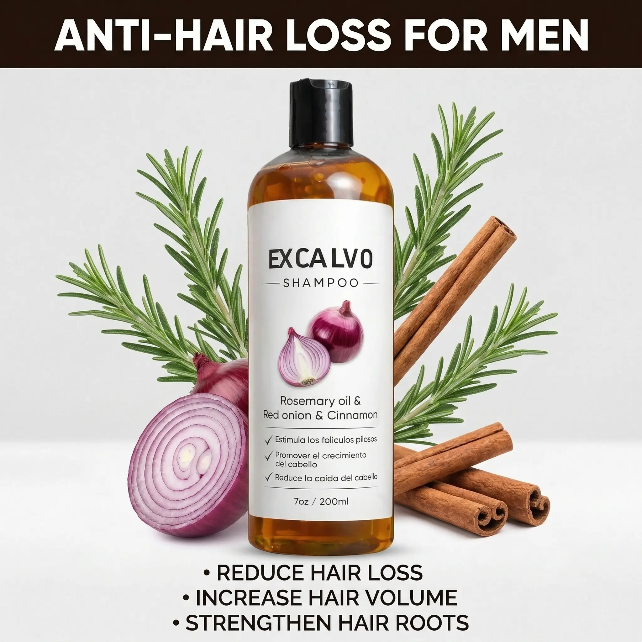 Excalvo Shampoo, Onion Shampoo for Hair Growth, With Rosemary Oil, Red Onion, Cinnamon, Effectively Prevent Hair Loss |   Promotes Thicker Fuller Hair for Women and Men