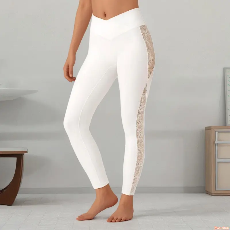 2026 New Lace Panel Yoga Leggings for Women High Waist Tummy Control Breathable Compression Pants for Running Workout Gym Casual Daily Wear US Design