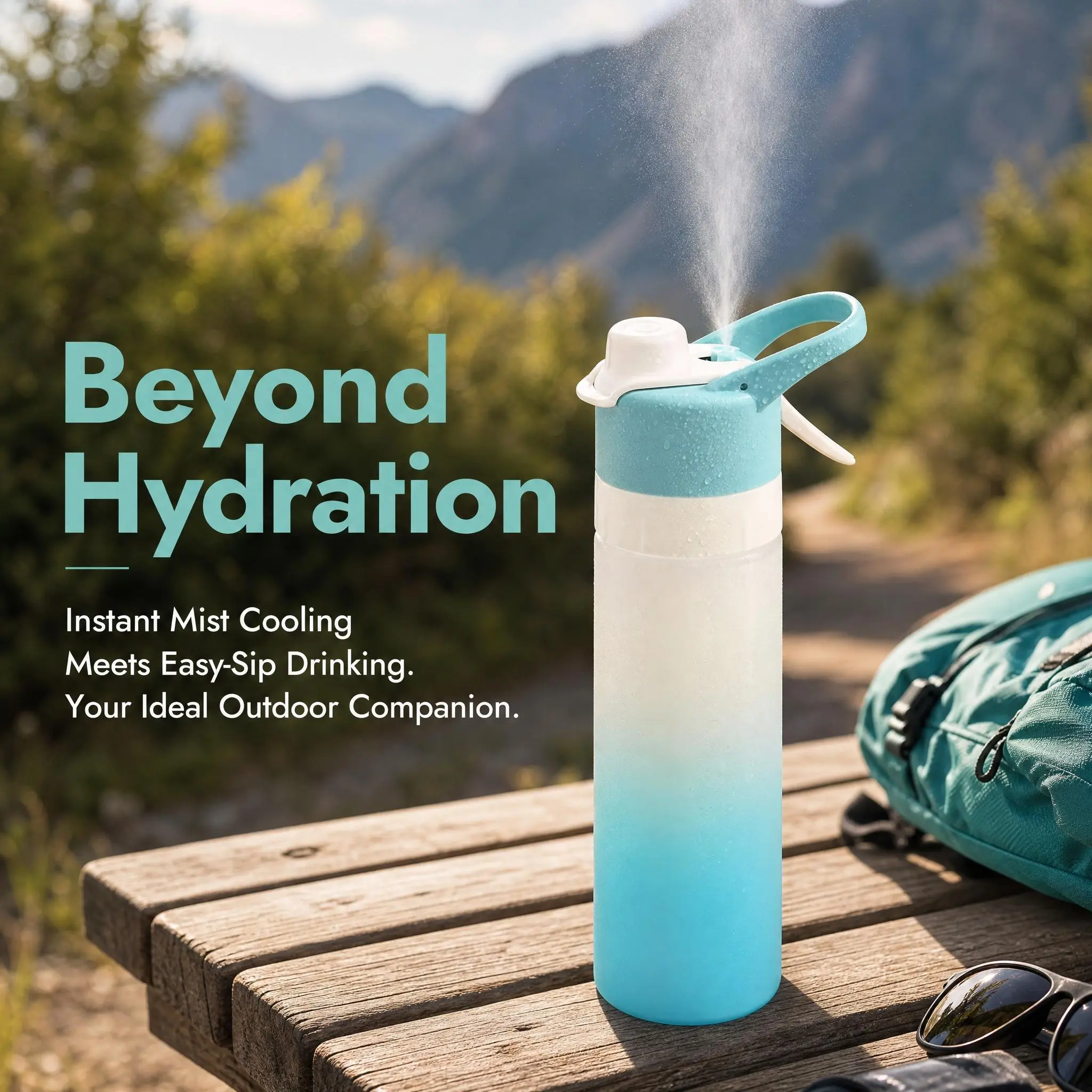 24oz Misting Water Bottle with Spray Function, Portable Tritan Water Bottle for Travel, Gym, Outdoor, Beach & Summer Activities