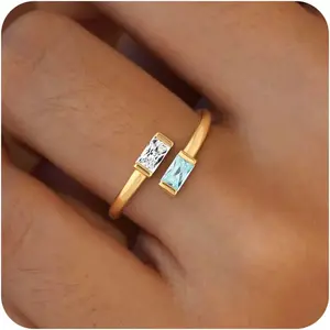 Gold Birthstone Rings for Women Non Tarnish 14K Gold Plated Adjustable Emerald Ring Cubic Zirconia Gemstone Promise Ring for Her Engagement Personalized Waterproof Jewelry Gifts for Birthday
