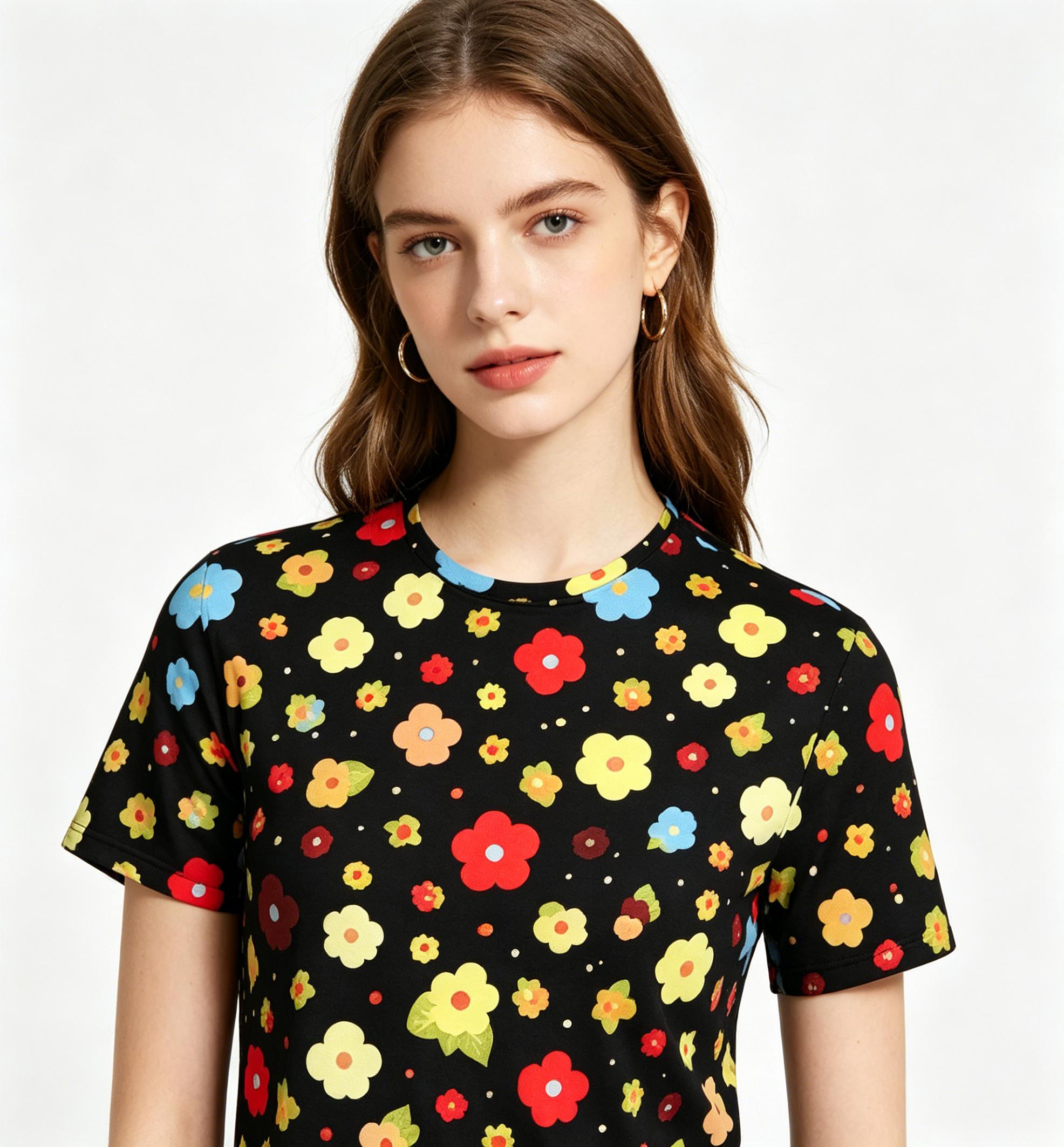 Colorful Floral Retro Cartoon Summer Full-Print Short-Sleeve 3D Printed T-Shirt, Unisex Outdoor Comfortable Top, Party Clothes, Couple Pattern, Gift for Friends