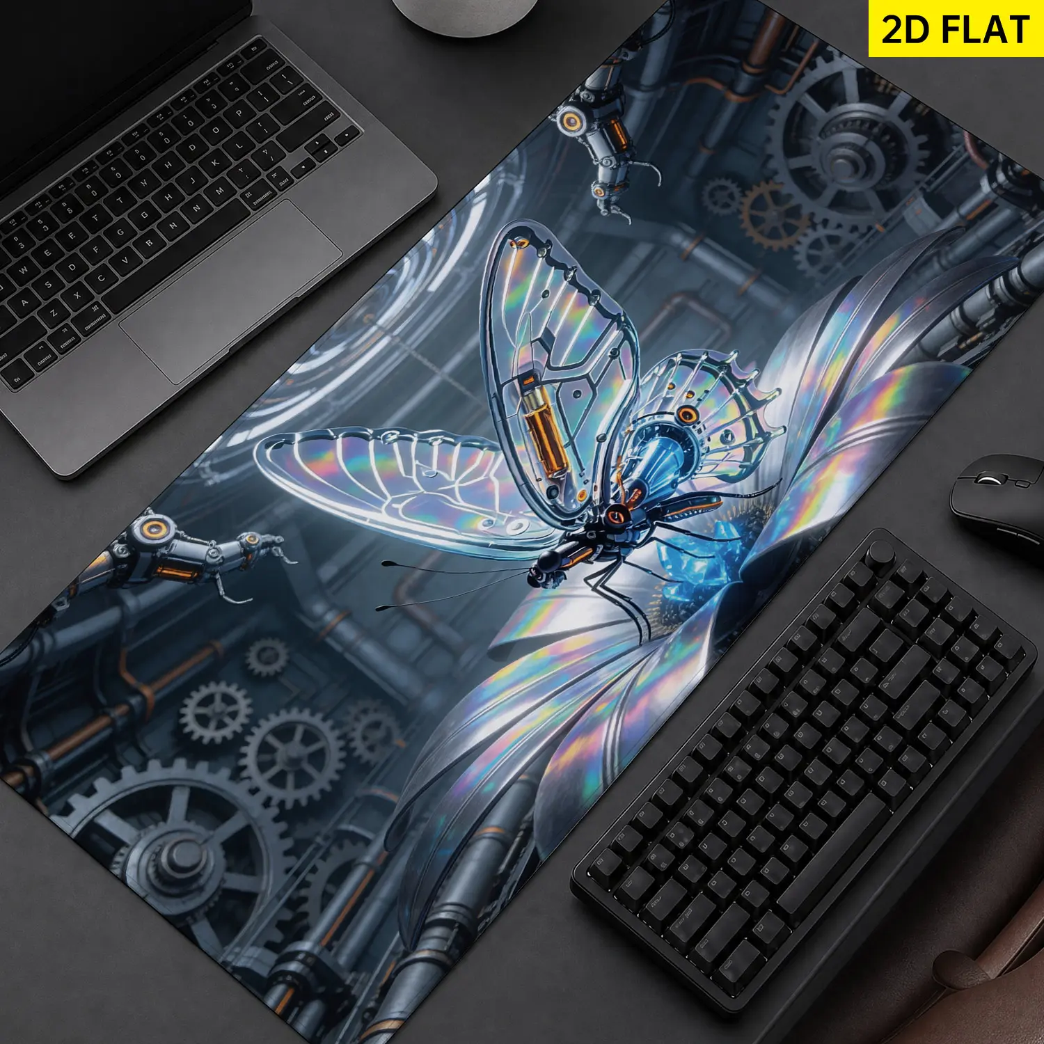 Extra Large Cybernetic Holographic Butterfly Mouse Pad,Non Slip Rubber Pad,Desktop Decoration Drotection Pad,Washable,Lock Edge Multi Size,Premium Multipurpose Mousepad For Office,Gaming Station,Gift for Family and Friends