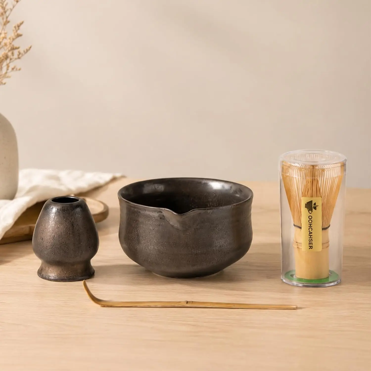 Ochcahser Matcha Set, Japanese Tea Set Includes Matcha Bowl with Spout, Matcha Whisk Holder (chasen), Bamboo Matcha Whisk and Bamboo Scoop, Ceramic Matcha Kit for Tea Lovers