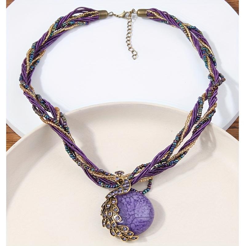 1 piece of handmade Bohemian style vintage peacock gemstone elegant women's beaded necklace sweater chain