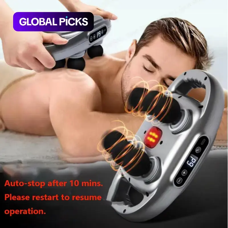 6-head Back Massager, 9-speed Adjustment Muscle Massager with Light Heating, Muscle Massage Tool for Home & Travel, USB Rechargeable Massagers #GLOBAL PICKS