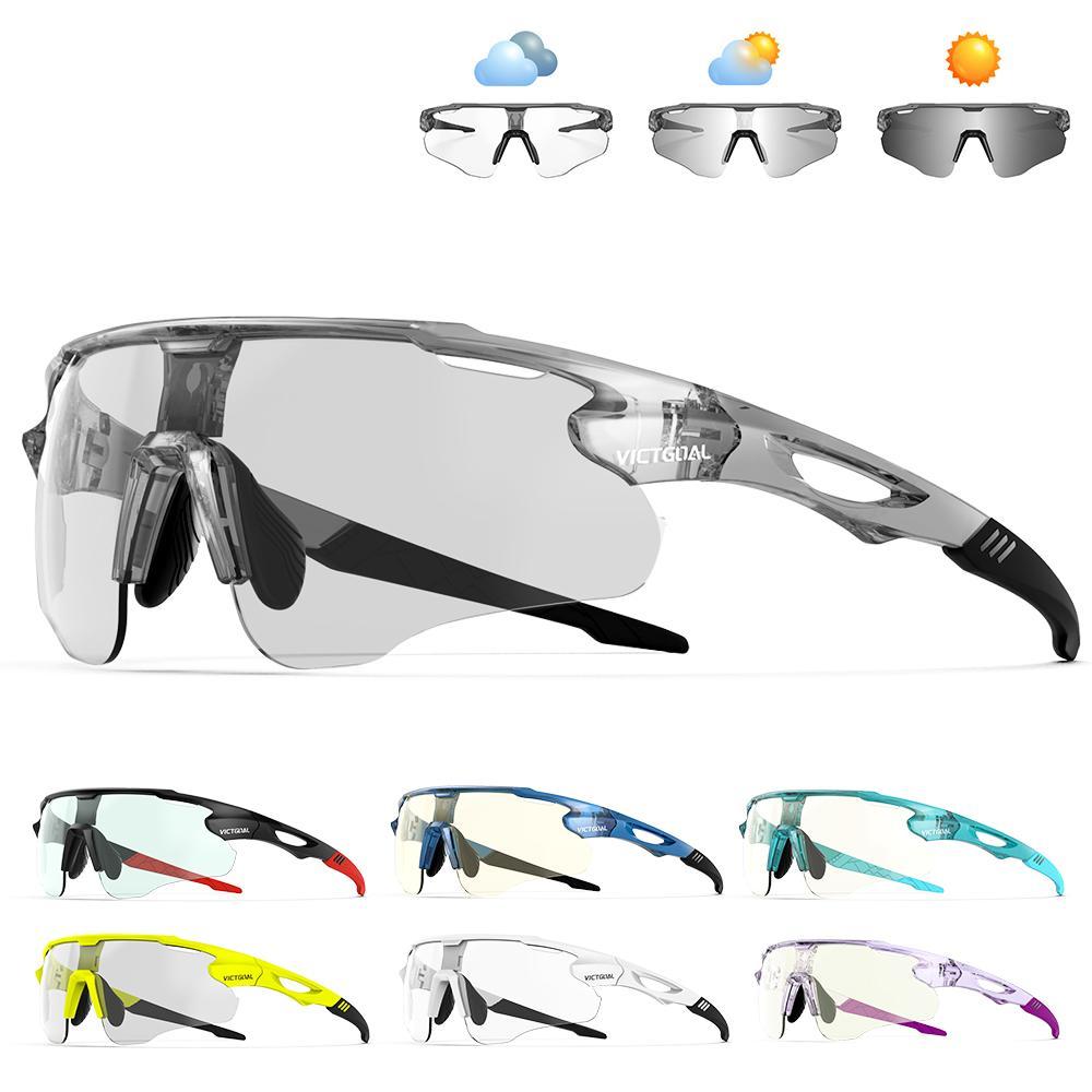 Photochromic Sports Glasses, UV400 Protection Bike Eyeglass for Fishing Jogging Camping, Lightweight TR90 Frame Glasses for Men & Women, Photochromic Cycling Glasses