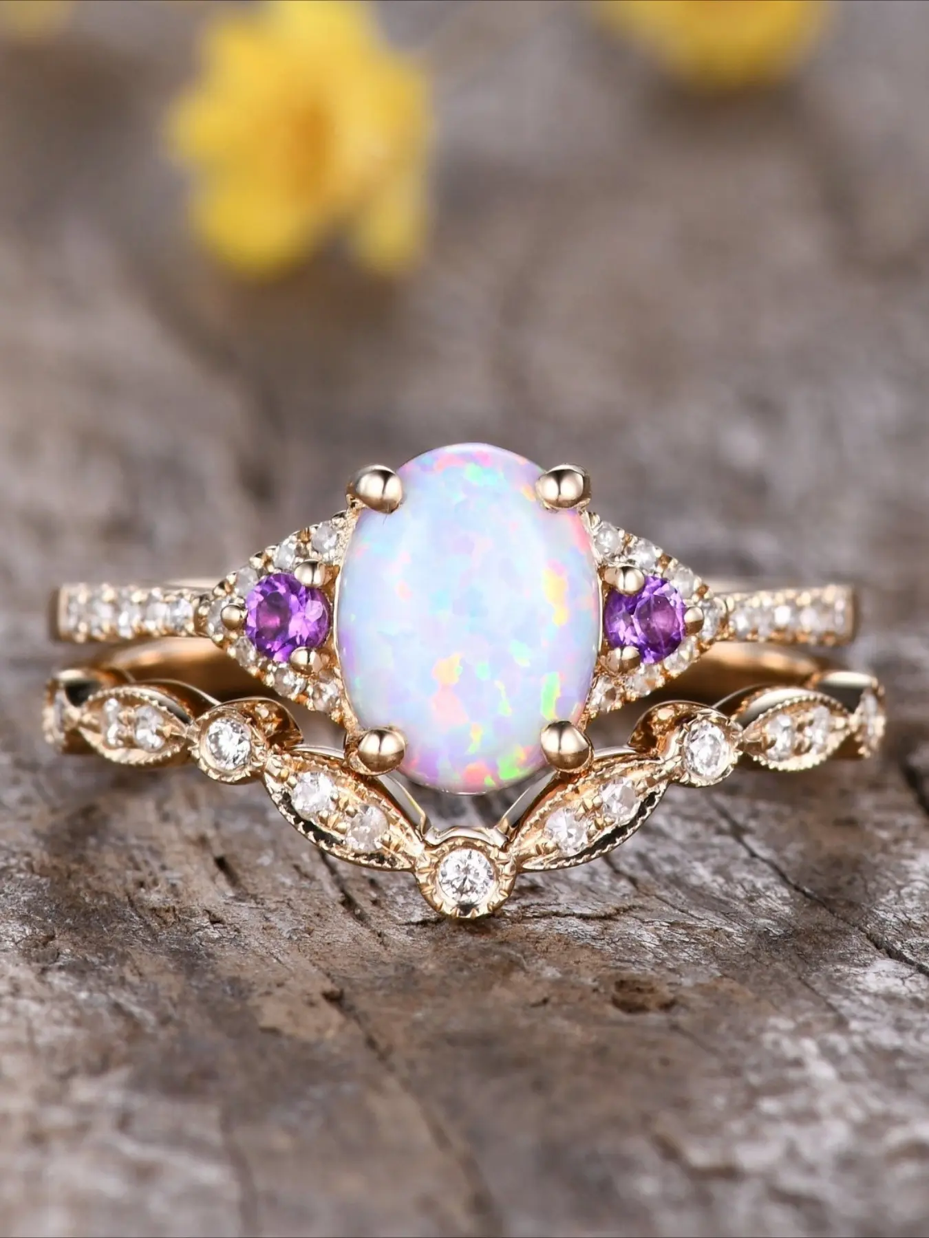 2pc Elegant Luxury Imitation Opal Ring for Women Charm Wedding Engagement Promise Ring Bridal Jewelry Christmas Valentine's Day Anniversary Gifts