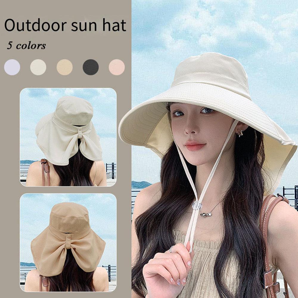 Sunscreen Cap Ponytail Travel Fisherman Hat Wide Brim Sun Hat with Neck Flap Outdoor UV Anti Neck Protection Sun Visors
