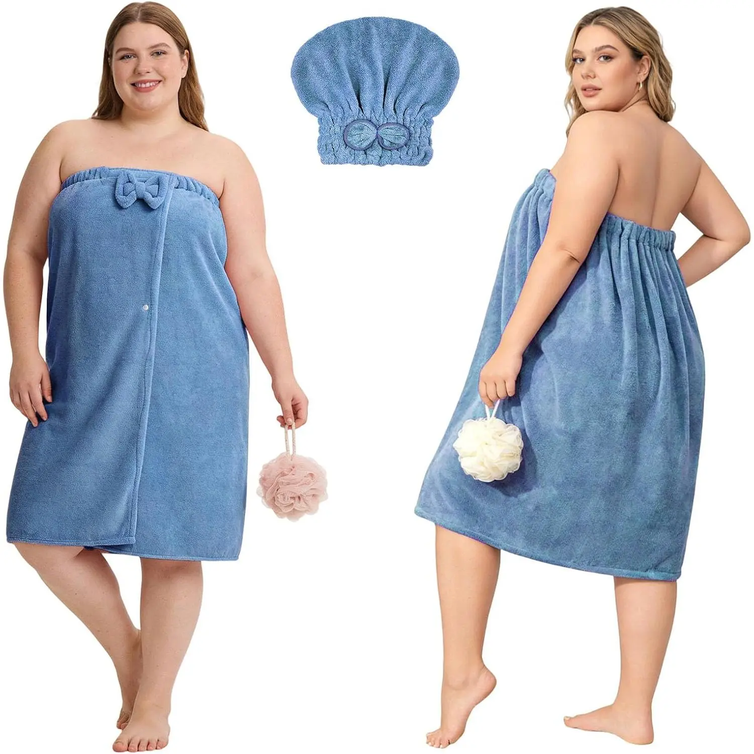1 Sets Plus Size Towel Wraps for Women, Adjustable Shower Wrap Towel with Hair Towel Wrap, Oversize Wrap Around Towels Soft Elasticity Towel Dress, Quick Drying, XXL-XXXXL