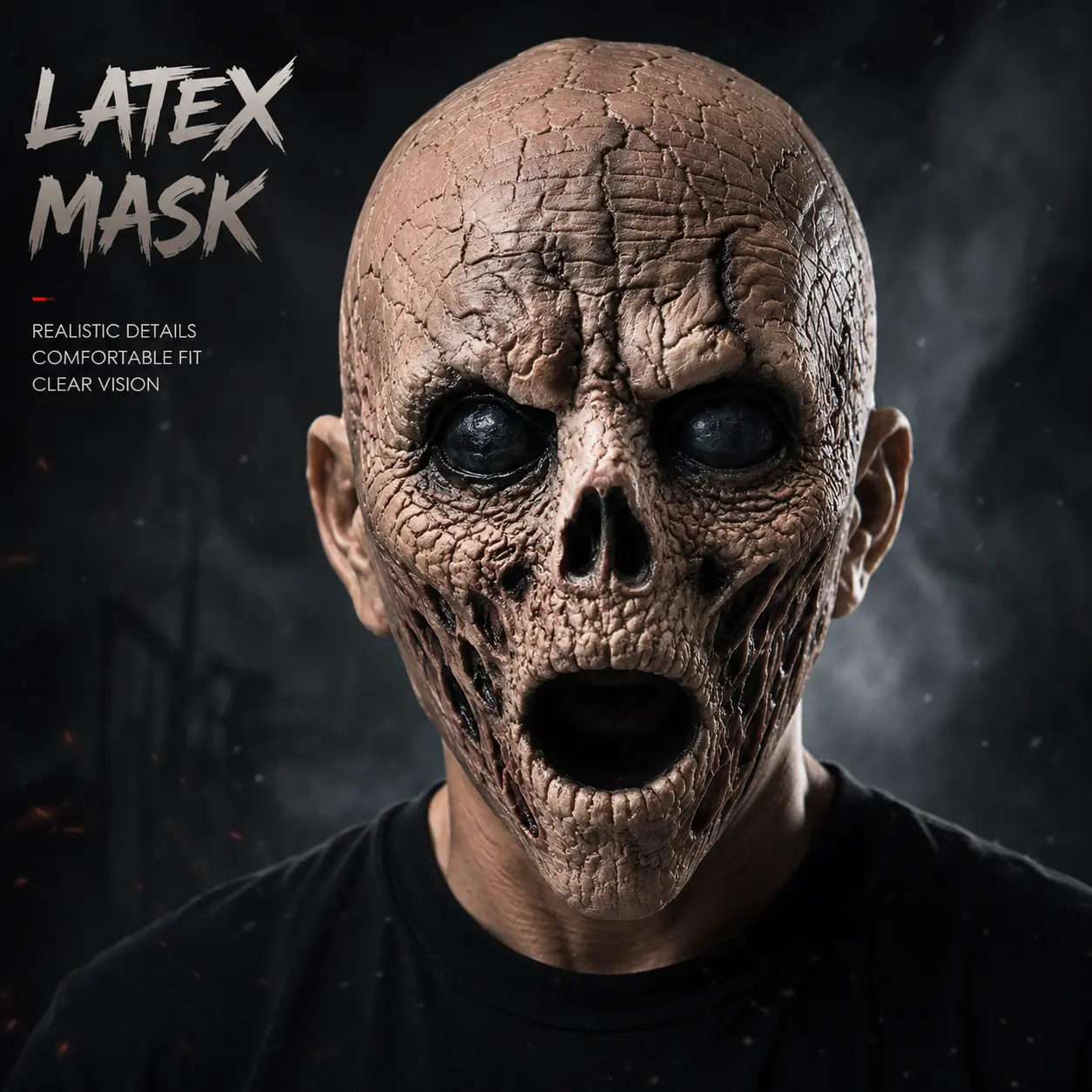 Realistic Hollow Latex Full Head Skeleton Zombie Mask - Lightweight Horror Prop for Halloween Cosplay Parties, Haunted House Costumes, Eye-Catching Camera Photo Moments