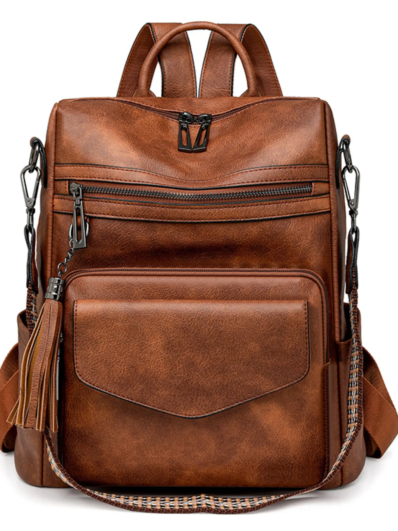 New Vintage Fashion Women's Backpack, Large Capacity Dual Color Tassel Shoulder Bag, Wholesale Retro Style Luggage