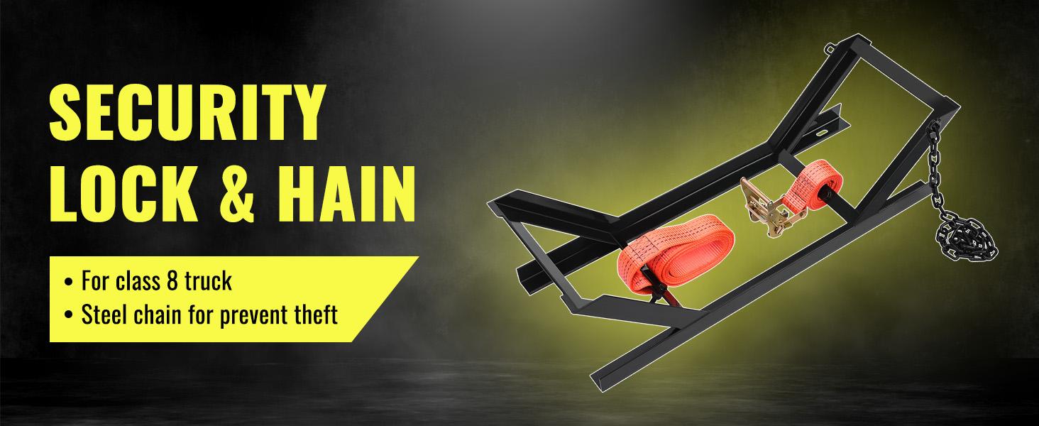 Universal Semi-Truck Spare Tire Carrier with Ratchet Strap & Chain – Portable Adjustable Secure Holder Rack NN2191-TK