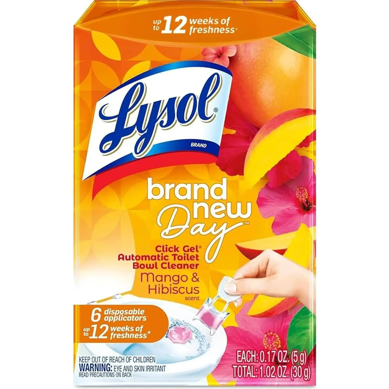 Automatic Toilet Bowl Cleaner Gel Stamps, Mango & Hibiscus Scent, Bathroom Toilet Freshener, 6 Count