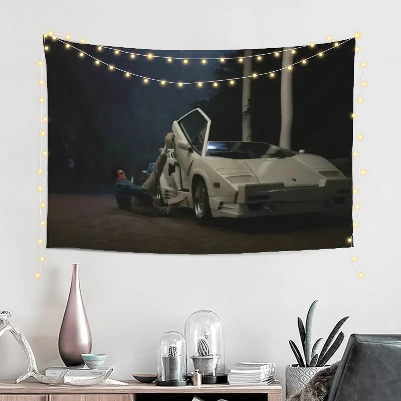Vintage 1989 Exotic Sports Car Tapestry, Retro Street Racing Meme Wall Hanging, 60in x 40in Peach Skin Fabric Single-Sided Wall Art for Bedroom Living Room College Dorm Man Cave Garage Studio, Humorous Automotive Home Decor Gift