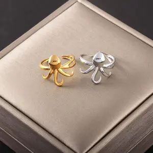 1pc Stainless Steel Octopus Open Ring - Minimalist Nautical Jewelry, Durable Adjustable Size Accessory, Suitable for All Seasons, Ocean Style Ring, High-Polish Design, Fashionable Quality Ring