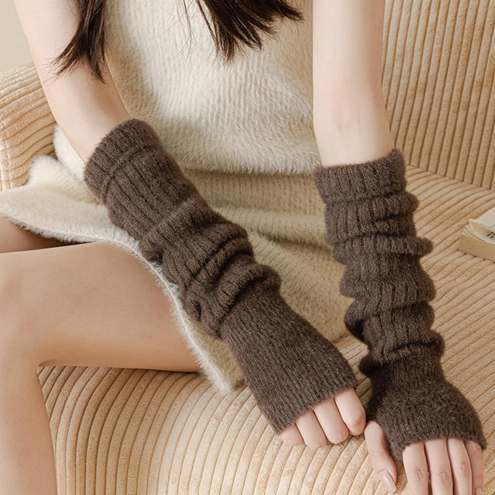 Plush knitting Fingerless Gloves Women Winter Warm Arm Sleeve Soft Stacked Half Sleeves Arm Warmer Fine Mitten Casual Punk Glove