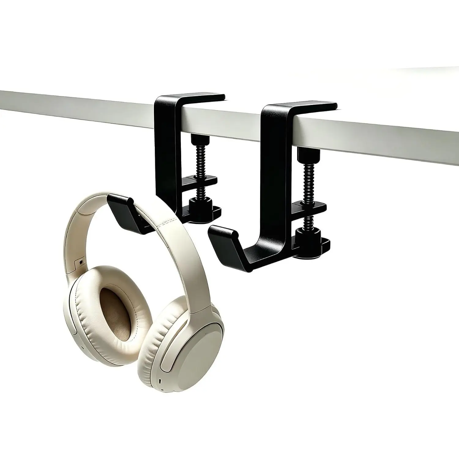 Metal Headphone Holder Desk Clamp, Under Desk Headset Hanger Hook, 2 Pack