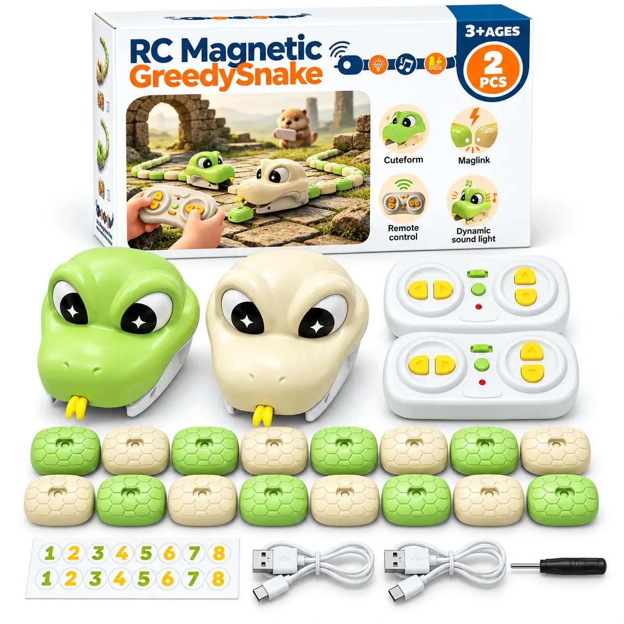 Double Player Magnetic Remote Snake Game Toy, 16 Magnetic Blocks, Sound Light Effects, Remote Control, Family Interactive Game, Birthday Christmas Gift