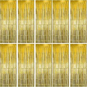 10 Pack Gold Fringe Curtain Party Backdrop, Gold Tinsel Backdrop, Decoration Supplies for Birthday, Holidays, Parties & Morefidget toys
